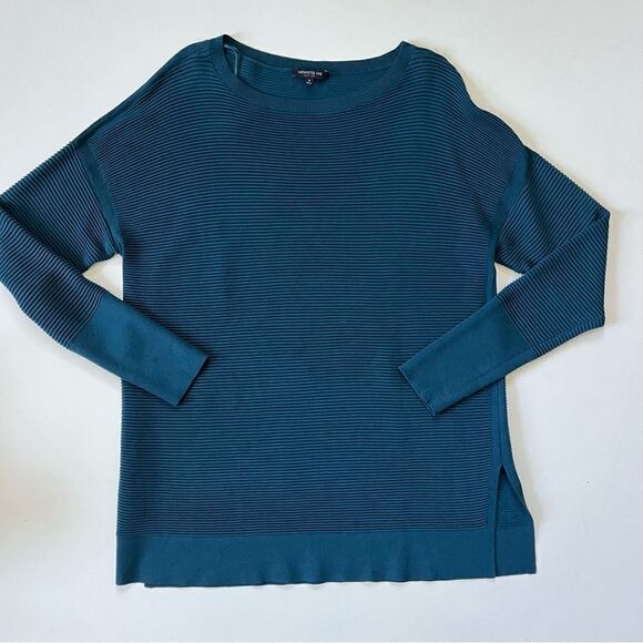 Lafayette 148 Ribbed Tunic Sweater In Empress Teal Small - Picture 5 of 8